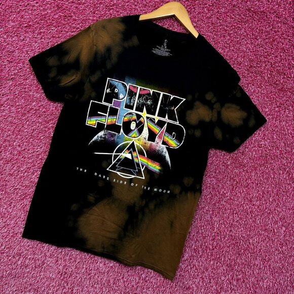 Pink Floyd Dark Side of the Moon Psychedelic Rock Bleach Dye L - Picture 3 of 4